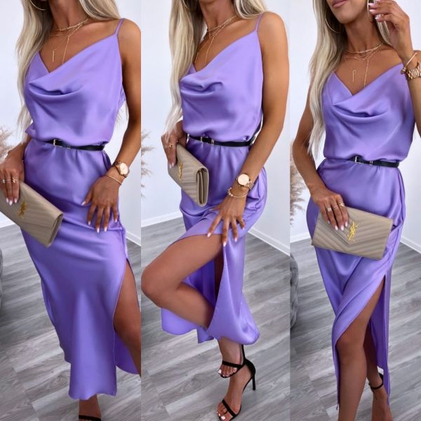 Purple Silky Dress With Belt