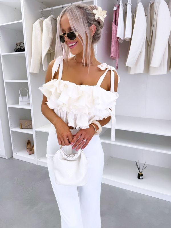 Light Beige Ruffle Crop Top