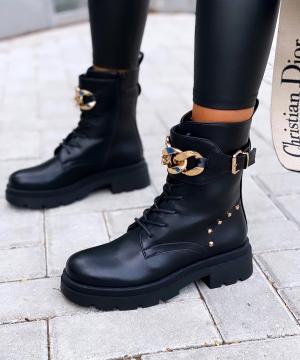 Black Lace Up Gold Chain Boots