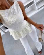 Jasny Beż Bluzka W Stylu Peplum