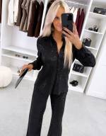 Czarny Miękki Komplet Dwuczęściowy Z Cekinami