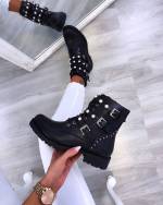 Black Pearl Strap Ankle Boot