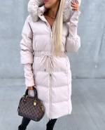 Light Beige Long Winter Coat With Hood