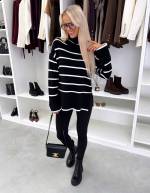 Must Kõrge Kaelusega Triibuline Kampsun