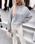 Pelēks Mīksts Džemperis Ar Kapuci