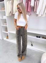 Beež Sirgelõikelised Leopardimustrilised Teksad