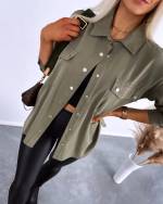 Beige Snap-buttoned Oversized Blouse