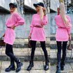 Light Pink Knit Belted Midi Dress