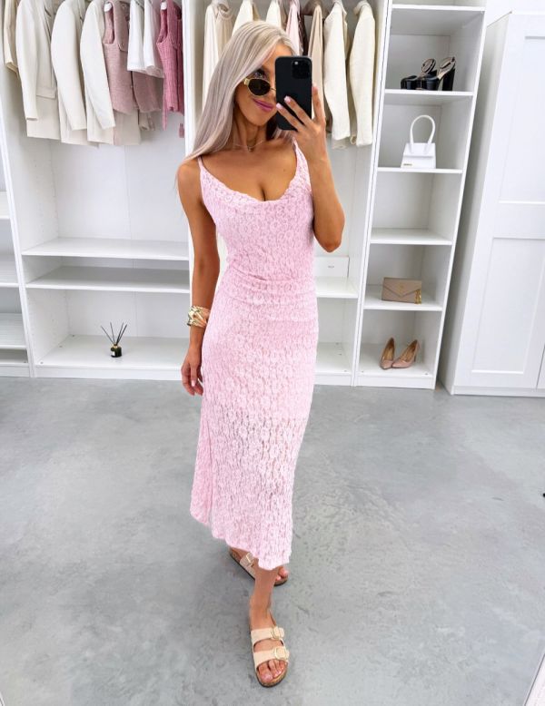 Pink Stretch Lace Bodycon Dress