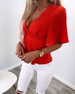 Red Chiffon Blouse With Laces In The Back