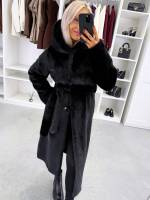 Pruun Kapuutsiga Luksuslik Talvemantel