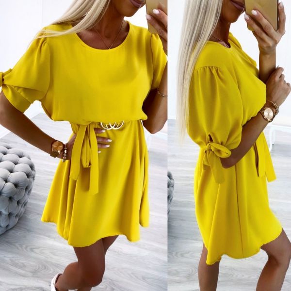 Yellow Casual Dress With Golden Belt