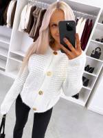 Valge Kuldsete Nööpidega Kampsun