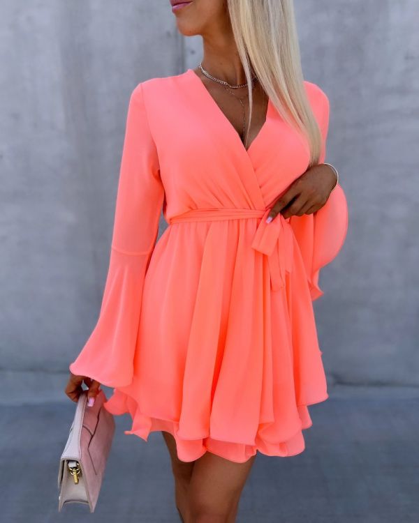 Coral Siphon Dress Tied In The Middle