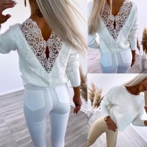 White Soft Sweater With Lace At The Back