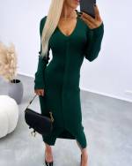 Dark Green Stretch Dress With Buttons