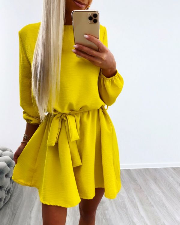 Yellow Comfy Casual Tie Dress