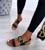 Black Comfortable Sandals With Golden Buckles