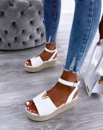 White Comfortable Platform Shoes With Golden Details
