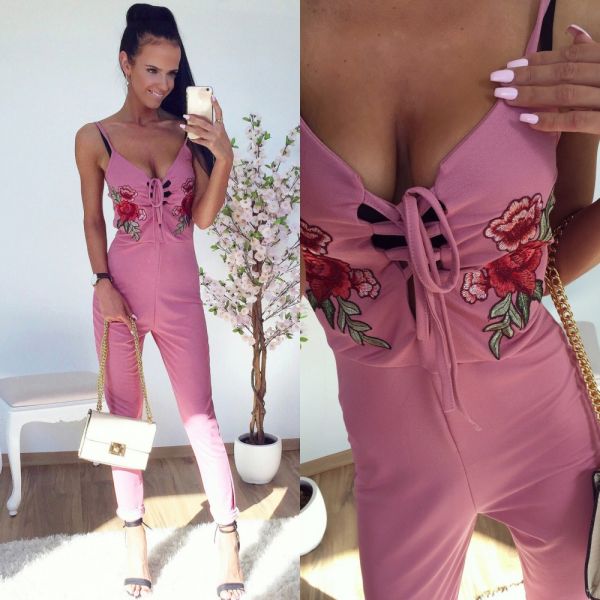 Pink Embroidered Jumpsuit