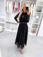 Juoda Nėrinių Suknelė Su Diržu