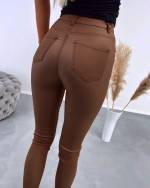 Brown Leather Stretch Pants
