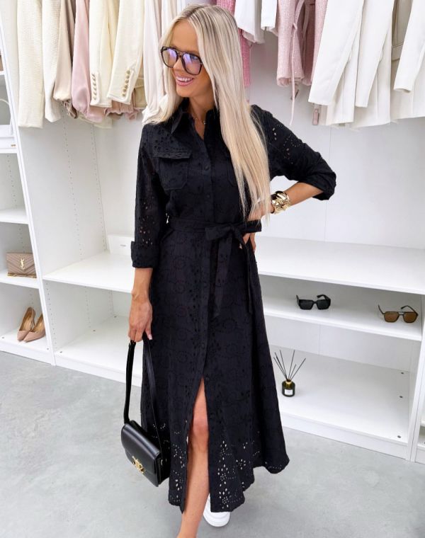 Must Nööpidega Keskelt Seotav Kleit