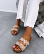 Black Comfortable Sandals With Golden Detail
