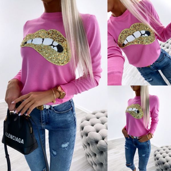 Pink Gold Sequin Soft Sweater