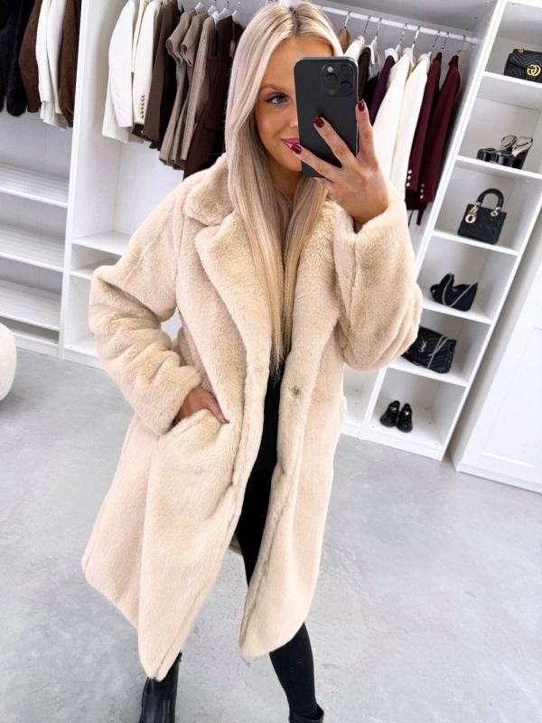 Beige Lightweight And Soft Snap-button Coat