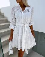 White Comfortable Dress With Belt