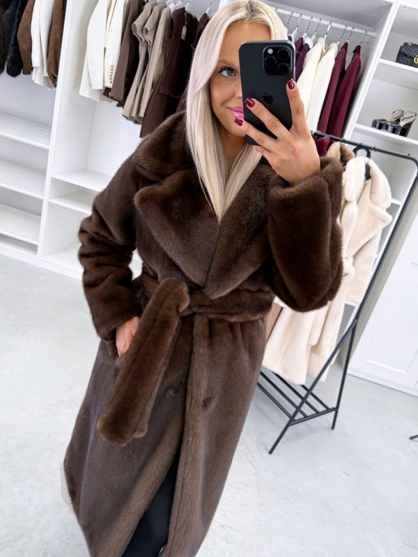 Brown Luxurious Front-tie Winter Coat