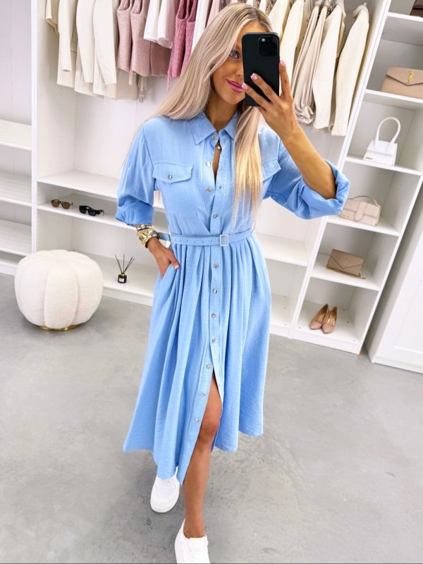 Sinine Vööga Pikem Kleit