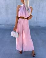 White Pleated Jumpsuit With Belt
