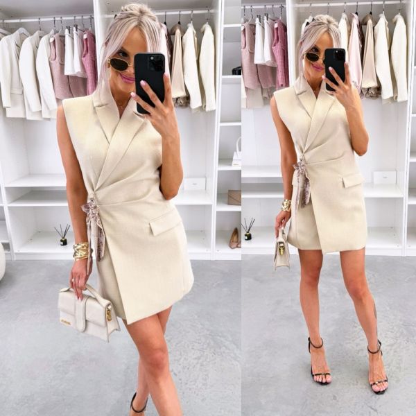 Beige Tailored Blazer Dress