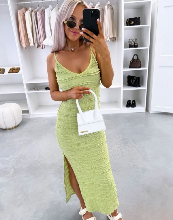 Green Stretch Dress With Slit