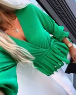 Žalias Tie-waist Pleated Blouse