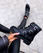 Black Studded Strap Boots