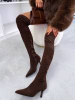 Черный Замшевые ботфорты на каблуке