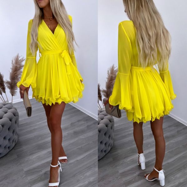 Yellow Siphon Dress Tied In The Middle