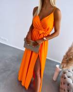 Oranžinė Šilkinė Maxi Suknelė