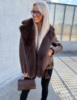 Bēša Oversize Mākslīgās Kažokādas Jaka Ar Siltu Oderi