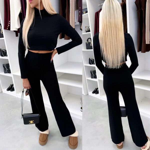 Czarny Miękkie I Elastyczne Spodnie Z Prostą Nogawką