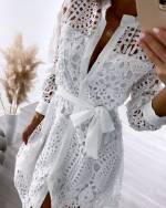 Белое Кружевное платье с пуговицами