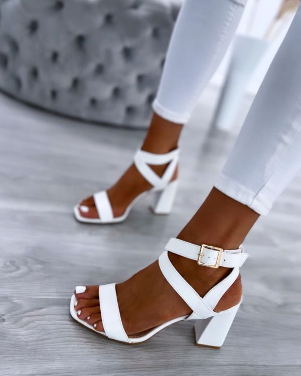White Comfortable Shoes With A Block Heel