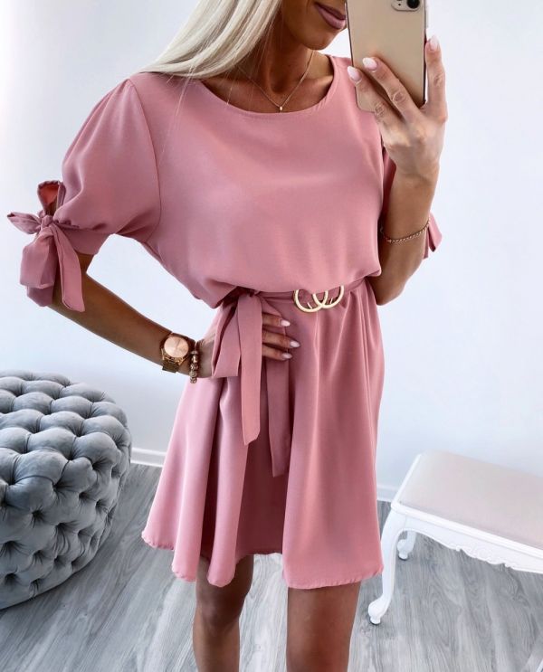 Pink Casual Dress With Golden Belt