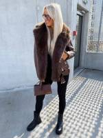 Bēša Oversize Mākslīgās Kažokādas Jaka Ar Siltu Oderi