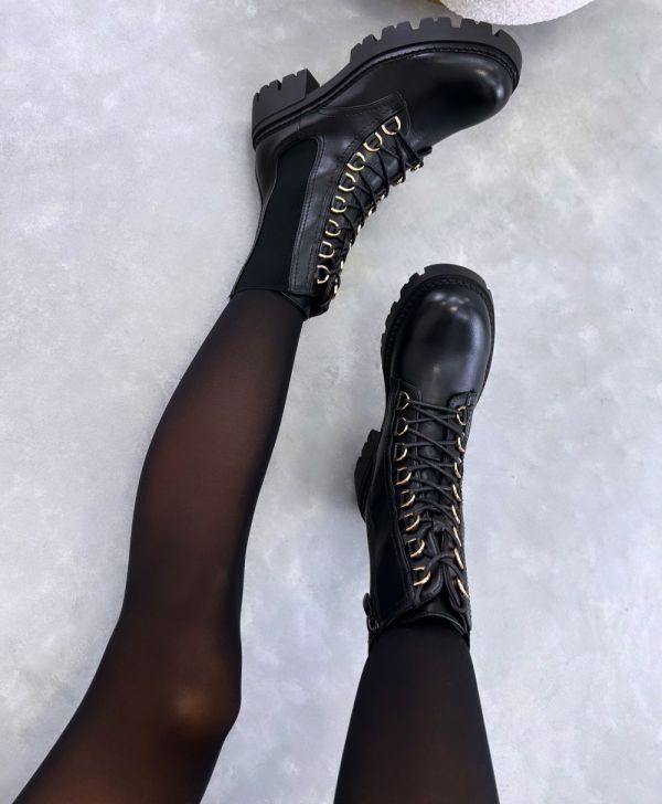 Black Comfortable Boots With Gold Details