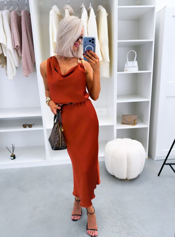 Orange Silky Dress With A Belt