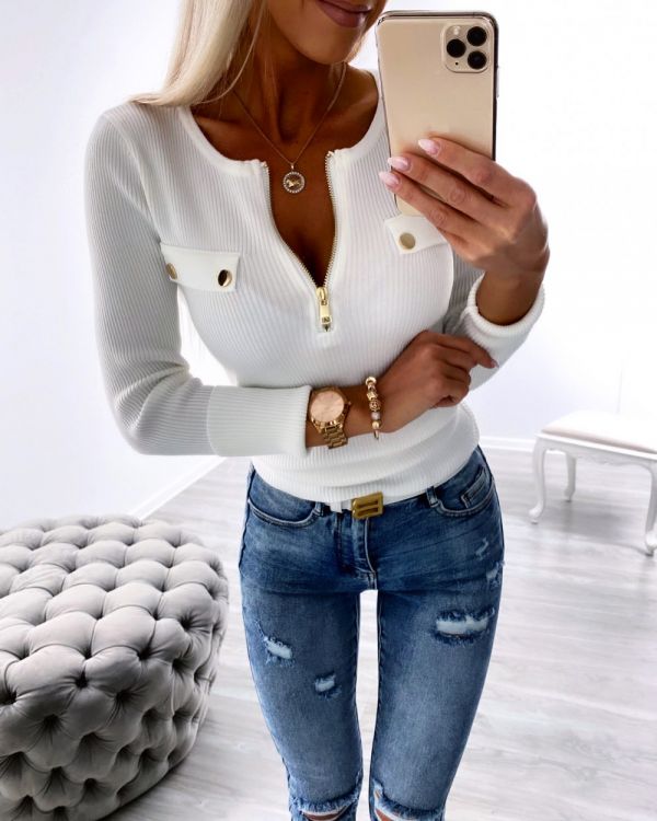 White Gold Detail Sweater